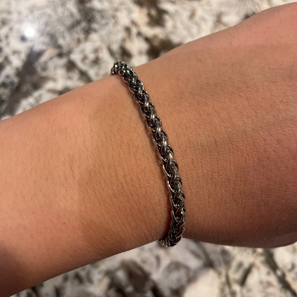 Silver Tone Magnetic Woven Chain Bracelet Unisex